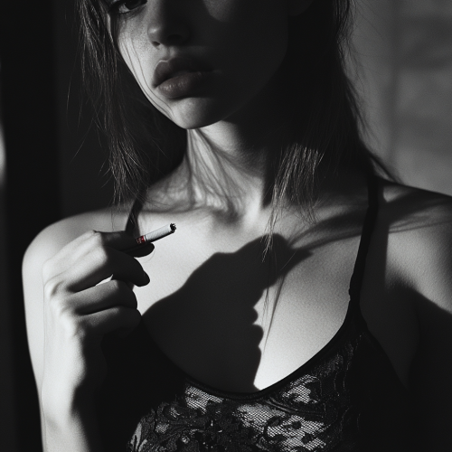 A Slender Woman with Discreet Gestures Observing World