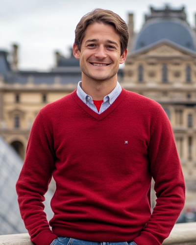 A Smiling Man at the Louvre Museum