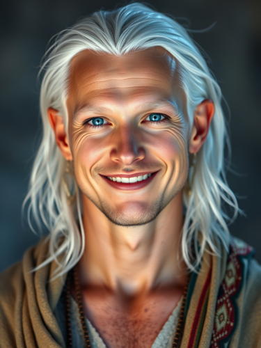 A Smiling Pleiadian Man with Bright Blue Eyes