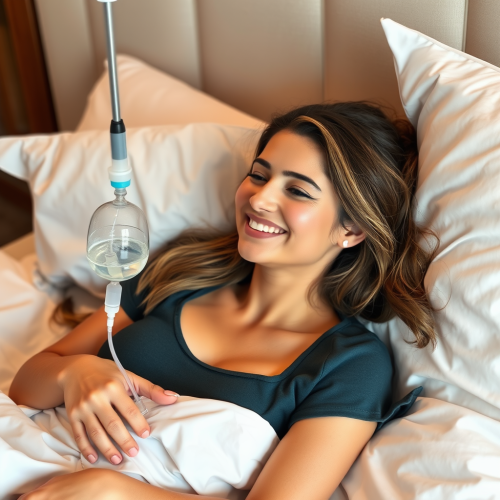 A Smiling Woman Recovers in Luxury Hotel