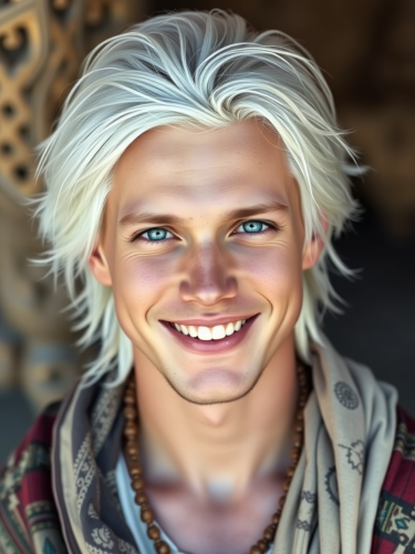 A Smiling Young Man in a Tribal Outfit