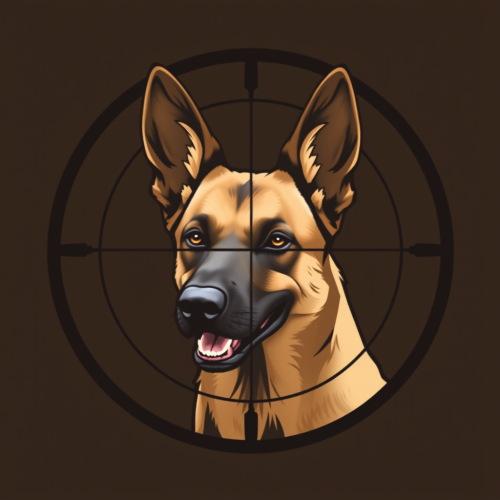 A Smirking Belgian Malinois in Crosshair Logo