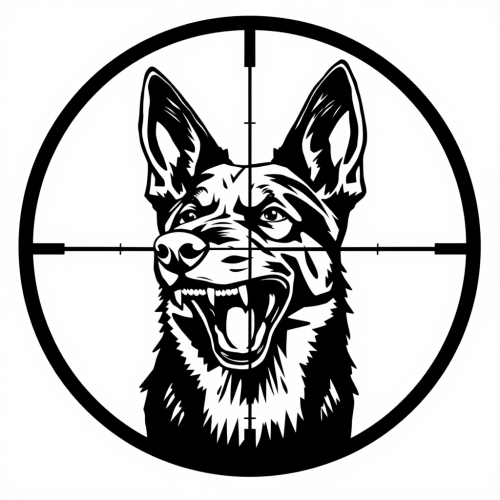A Snarling Belgian Malinois in Scope Crosshair Logo
