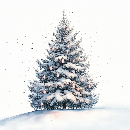 A Snowy Pine Tree with Christmas Lights