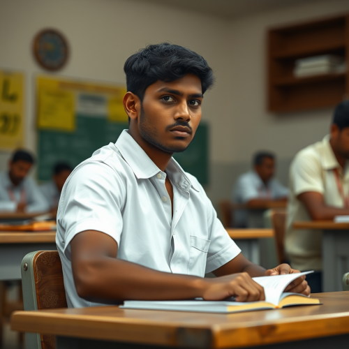 A Sri Lankan student studying in a classroom
