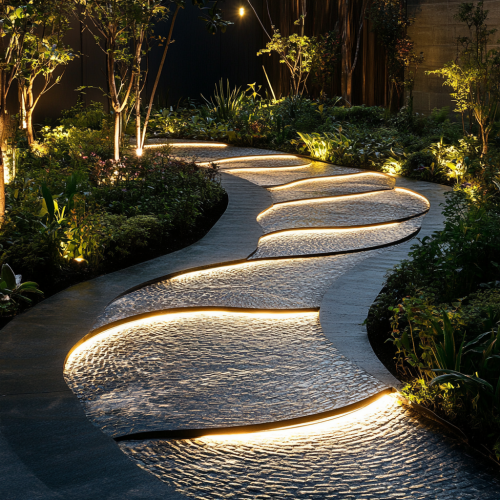 A Stage with Wavy Garden Path and Lights A Stage with Wavy Garden Path and Lights