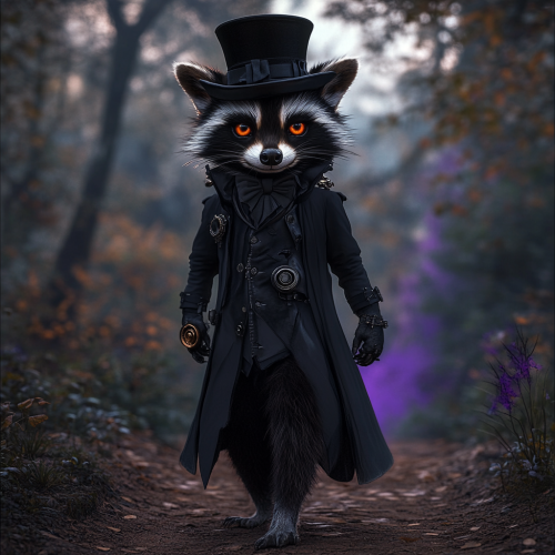 A Steampunk Raccoon's Halloween Journey in Enchanted Forest