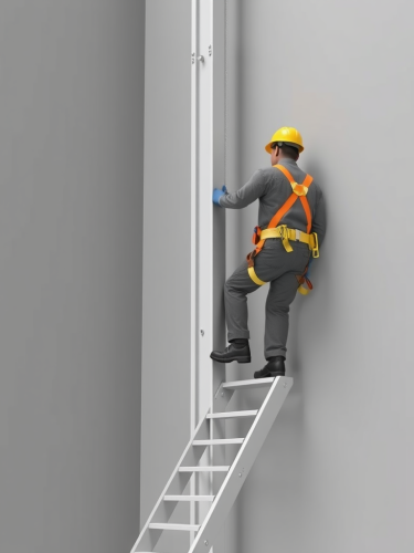 A Steel Worker Ascending Safety Stairs in 3D