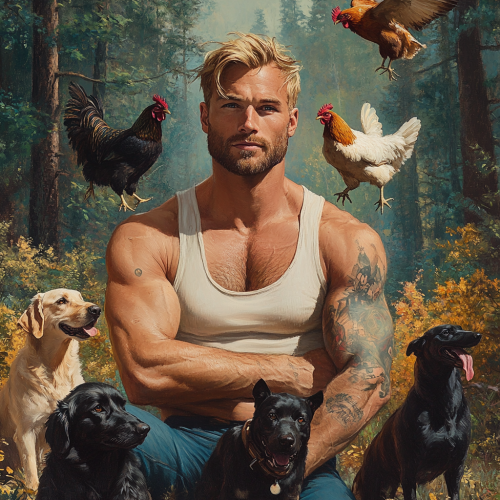 A Strong Man with Dogs, Chickens in Georgia