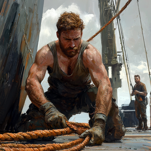 A Strong Sailor on a Cargo Ship