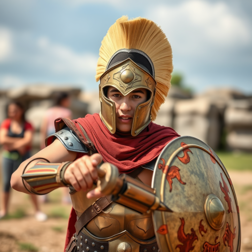 A Student Battling English Grammar in Gladiator Armor