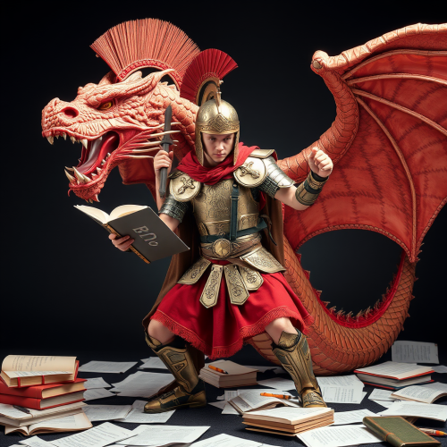 A Student Gladiator Fighting Textbook Dragon