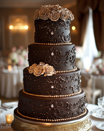 A Stunning Chocolate Victorian Wedding Cake Design