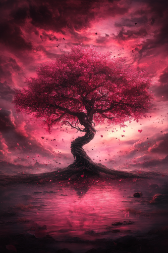 A Stunning Tree of Love Wallpaper in Anime Style