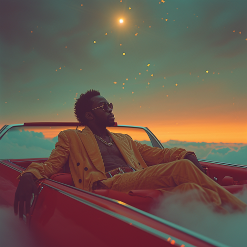 A Stylish Man on Car in Night Sky