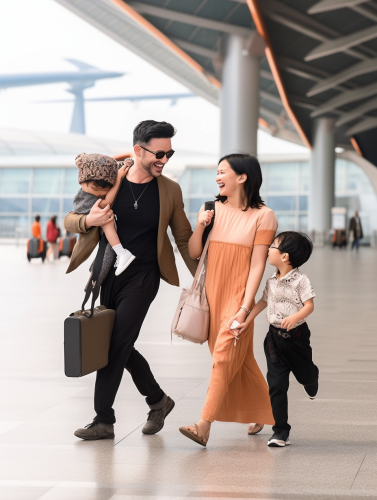 A Sunny Asian Family at Airport Traveling Together