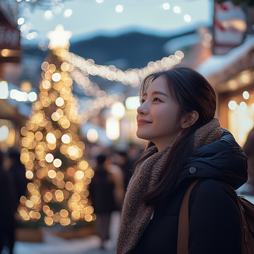 A Sunny Winter Festival in Snowy European Town
