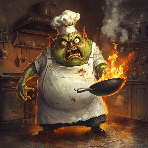 A Surprised Skinny Chef with Green Skin