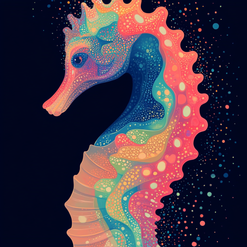 A Surreal Cosmic Seahorse Painting with Detailed Elements