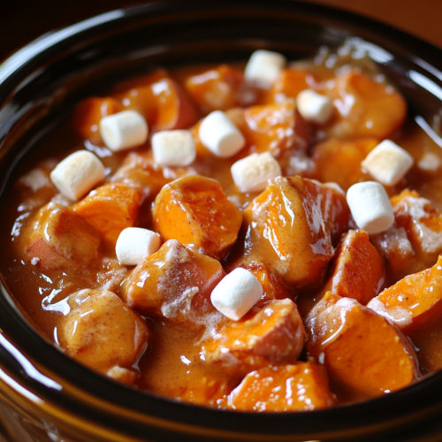 A Sweet Potato Crockpot Delight with Marshmallows
