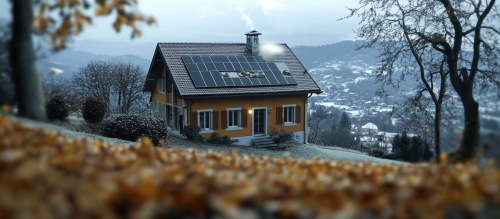 A Swiss House with Solar Panels in Winter
