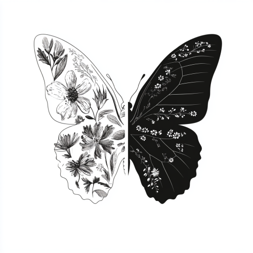 A Symmetrical Butterfly Silhouette with Delicate Floral Wing