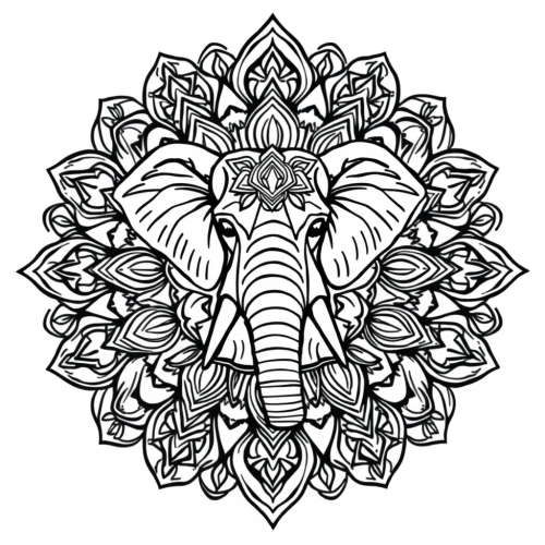 A Symmetrical Mandala Elephant Coloring Page.