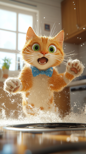 A Tabby Cat Oliver Riding Vacuum in Kitchen