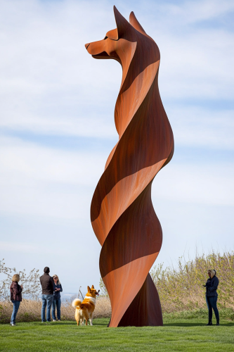 A Tall Corgi Sculpture with People for Scale