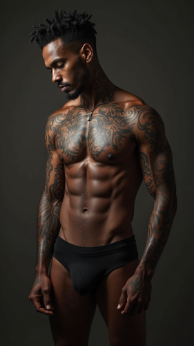 A Tattooed, Shirtless Man with Mysterious Aura