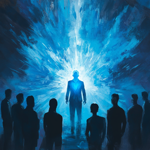 A Team Admires Empathetic Leader in Blue Light