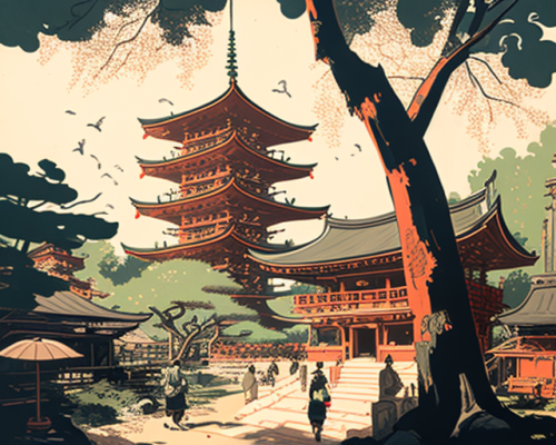 A Temple in Kyoto with Red Brick Walls