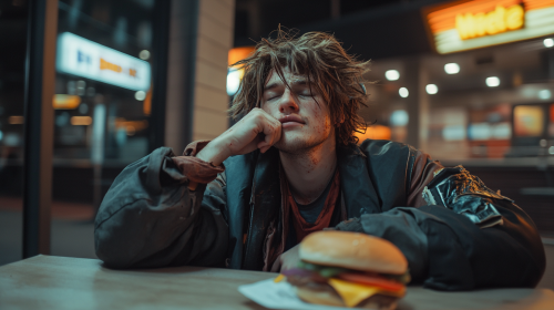 A Tired Pirate Enjoying Late-Night Burger King Feast