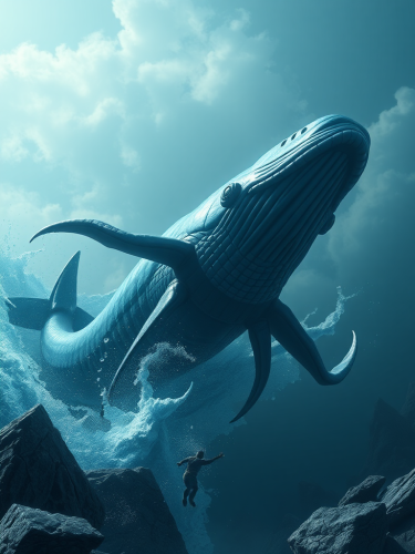 A Titan Warrior Blue Whale in 4K Cinematic Illustration