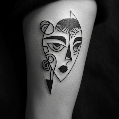 A Traditional Tattoo Illustration with Symbolic Line Drawing