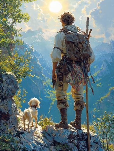 A Traveler's Adventure: 'The Fool' Tarot Card Illustration