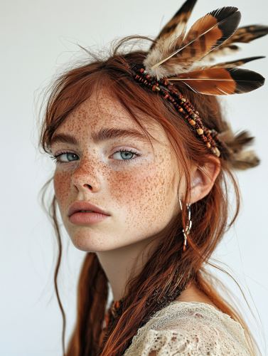 A Tribal Girl's Portrait with Feathered Hair
