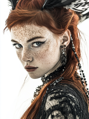 A Tribal Girl with Beads and Feathers in Hair