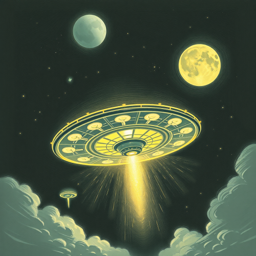 A UFO flying in the night sky.