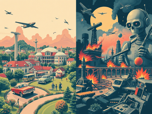 A Utopian-Dystopian Retro-Futuristic Poster