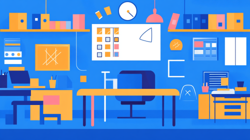 A Vibrant Blue, Minimalist School Classroom Illustration