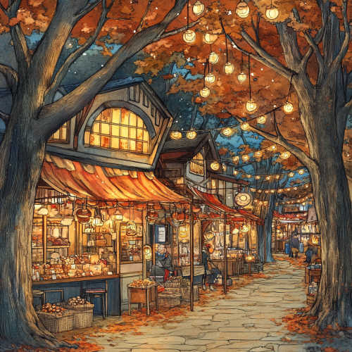 A Vibrant Cozy Japanese Market in the Trees