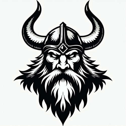 A Viking logo in black and white.