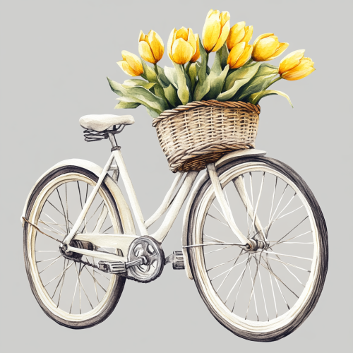 A Vintage Bicycle with Yellow Tulips