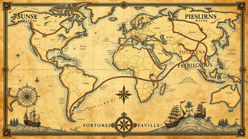 A Vintage Map with Ancient Nautical Routes