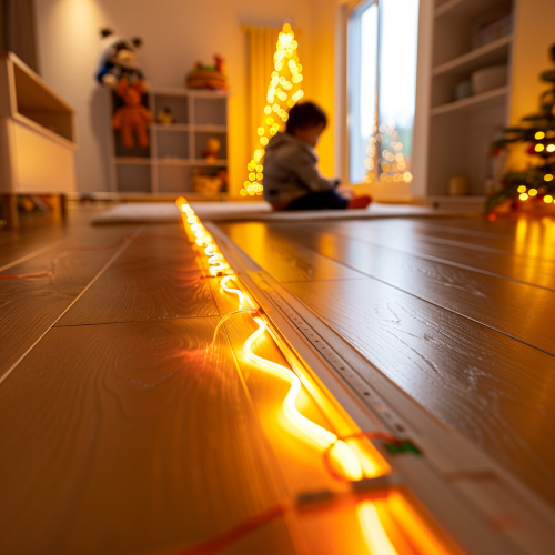 A Warm Floor with Orange Cable in Cozy Room
