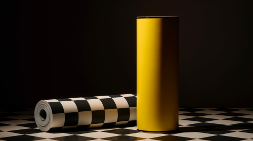 A White Cylinder on Black Triangle with Geometric Background A White Cylinder on Black Triangle with Geometric Background