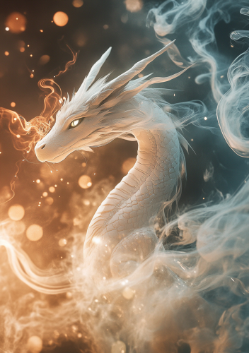A White Dragon Drawing Patterns in the Air
