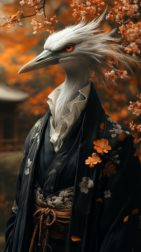A Wise Crane in a Japanese Temple Garden