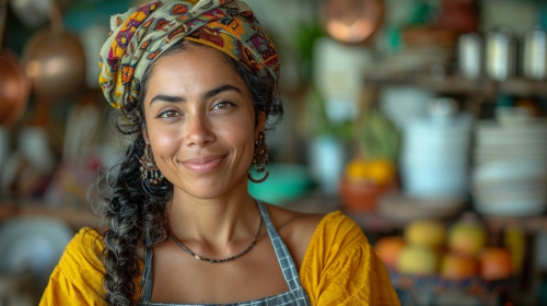A Wise Salvadorian Woman Cooking in a Latinamerican Kitchen
